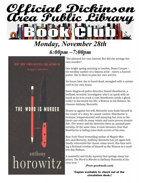 Image for event: Official Library Book Club -- The Word Is Murder (Ages 18+)