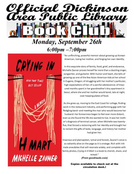 Image for event: Official Library Book Club -- Crying In H Mart (Ages 18+)