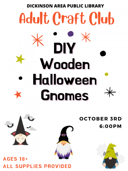 Image for event: Adult Craft Club - DIY Wooden Halloween Gnomes (Ages 18+)