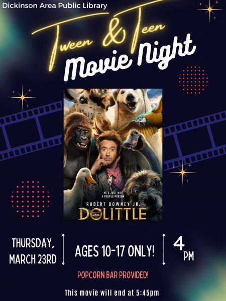 Image for event: Tween &amp; Teen Movie Night: Dolittle (ages 10-17)